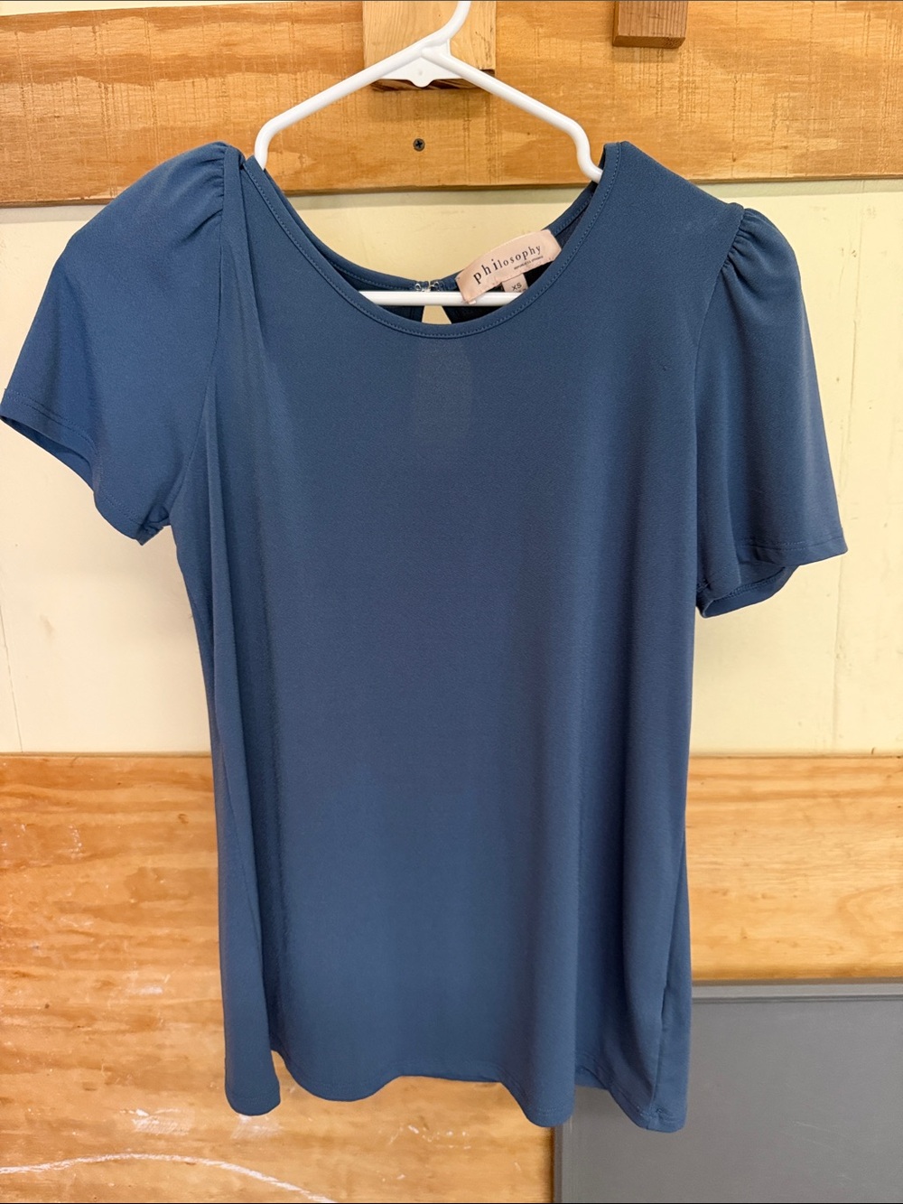 Philosophy Slate Blue Short-Sleeve Puff Shoulder Tee